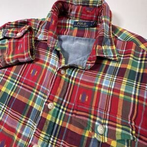 POLO Ralph Lauren Men’s Large Red Plaid Flannel Shirt Blue Chambray Lined Aztec